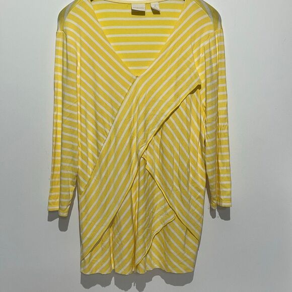 Chico's Tops - Chico's Women's Yellow White Miraculous Striped Tiered‎ Tunic Top Blouse Size 2